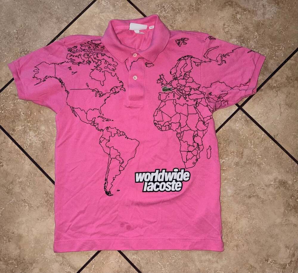 Lacoste Pink World Map Worldwide Lacoste Classic Fit Unisex Polo Shirt Sz XS